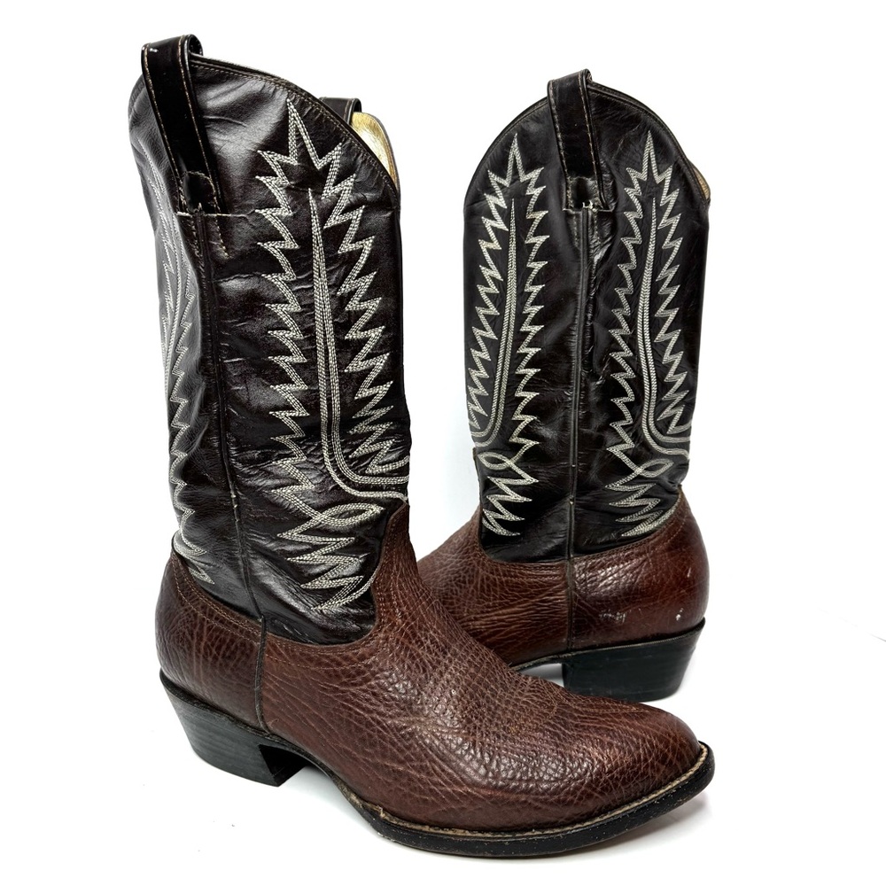 VINTAGE COWTOWN DESIGNER WESTERN COWBOY BROWN BULLHIDE BOOTS MEN'S SIZE 9.5